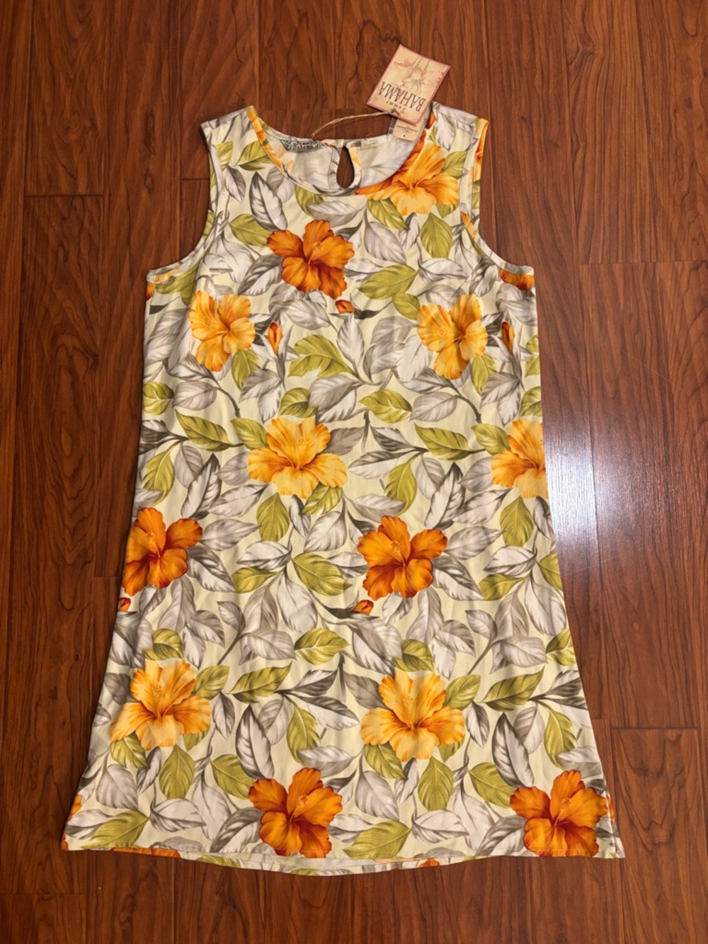 Tommy Bahama Cream Tropical Floral Tank Dress with Orange Flowers